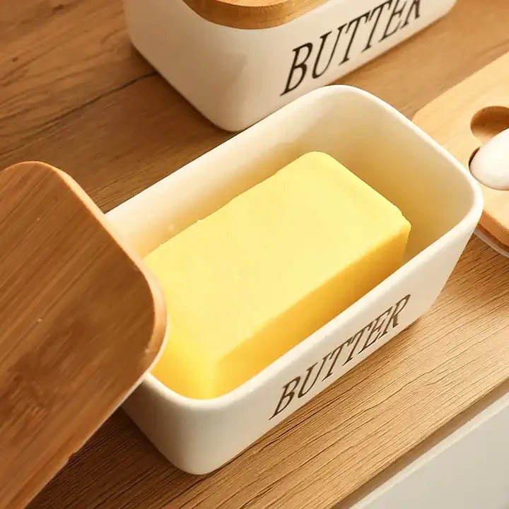 Skanto Skanto | Rechteckige Keramik-Butterdose, versiegelter Aufbewahrungsbehälter, Western-Käsetopf, Butterdose zur Aufbewahrung für Restaurants 15x8,5 cm