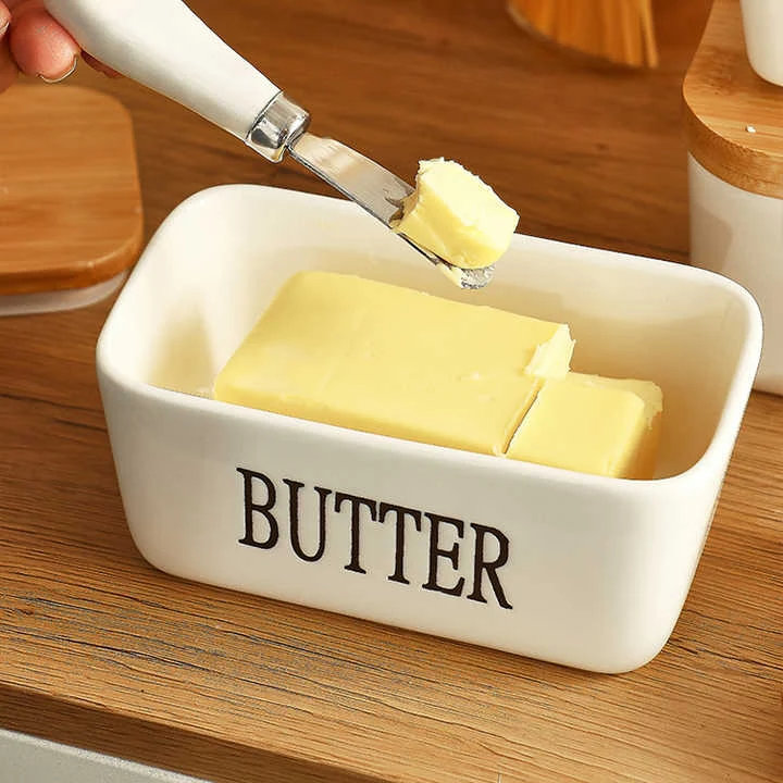 Skanto Skanto | Rechteckige Keramik-Butterdose, versiegelter Aufbewahrungsbehälter, Western-Käsetopf, Butterdose zur Aufbewahrung für Restaurants 15x8,5 cm