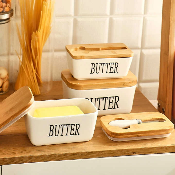 Skanto Skanto | Rechteckige Keramik-Butterdose, versiegelter Aufbewahrungsbehälter, Western-Käsetopf, Butterdose zur Aufbewahrung für Restaurants 15x8,5 cm