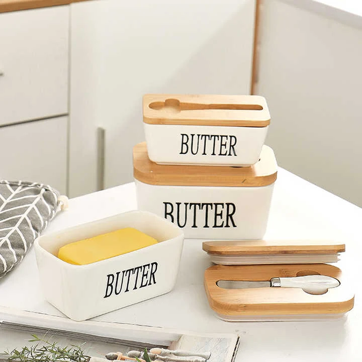 Skanto Skanto | Rechteckige Keramik-Butterdose, versiegelter Aufbewahrungsbehälter, Western-Käsetopf, Butterdose zur Aufbewahrung für Restaurants 15x8,5 cm