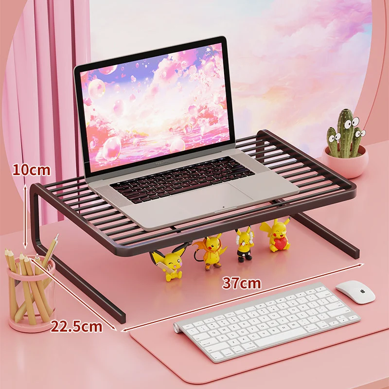 Stufenverstellbarer Metall-Laptop- und Monitorständer mit belüfteten Lamellen-Regalen und unterer Aufbewahrungsorganisator
