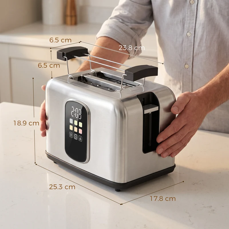 2-Slice Smart Toaster with Touchscreen & LED Timer, 6 Levels, Warming Rack
