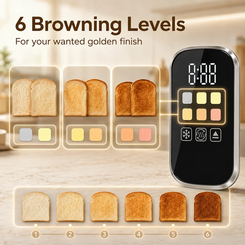2-Slice Smart Toaster with Touchscreen & LED Timer, 6 Levels, Warming Rack