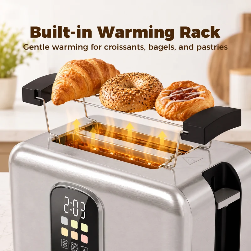 2-Slice Smart Toaster with Touchscreen & LED Timer, 6 Levels, Warming Rack