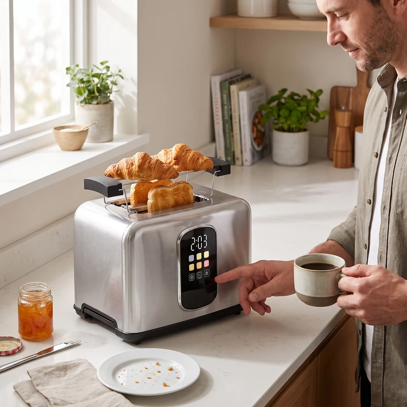 2-Slice Smart Toaster with Touchscreen & LED Timer, 6 Levels, Warming Rack