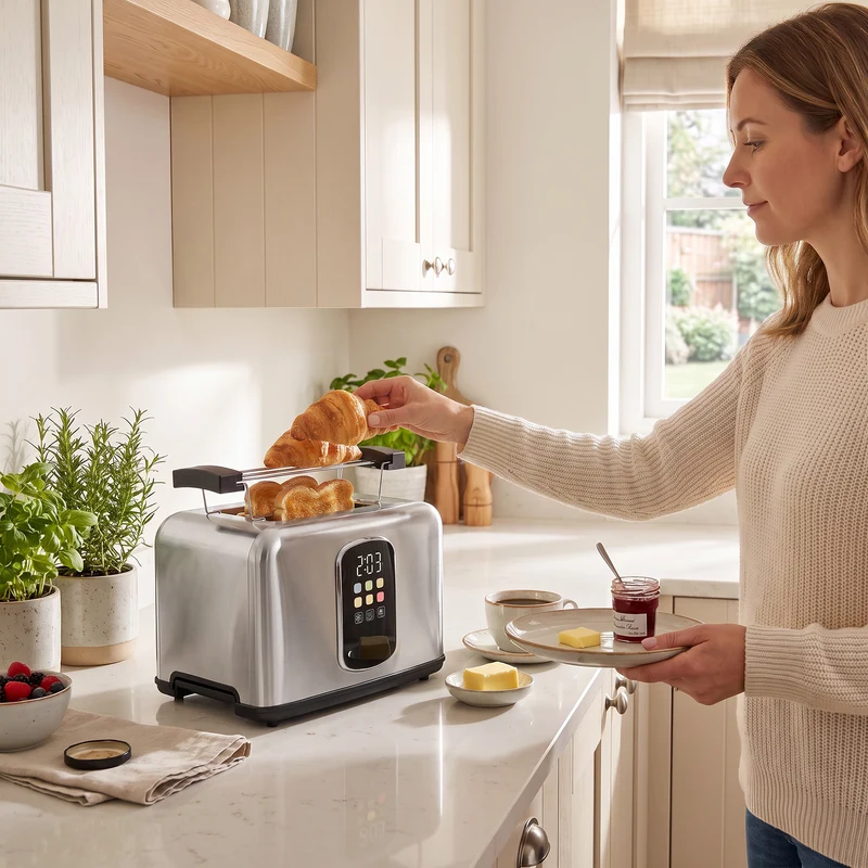 2-Slice Smart Toaster with Touchscreen & LED Timer, 6 Levels, Warming Rack