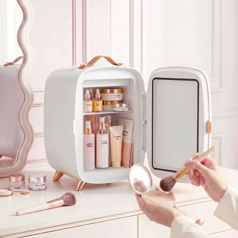 6L Mini Cosmetic Fridge with LED Mirror and Cooling Function for Bedroom, White