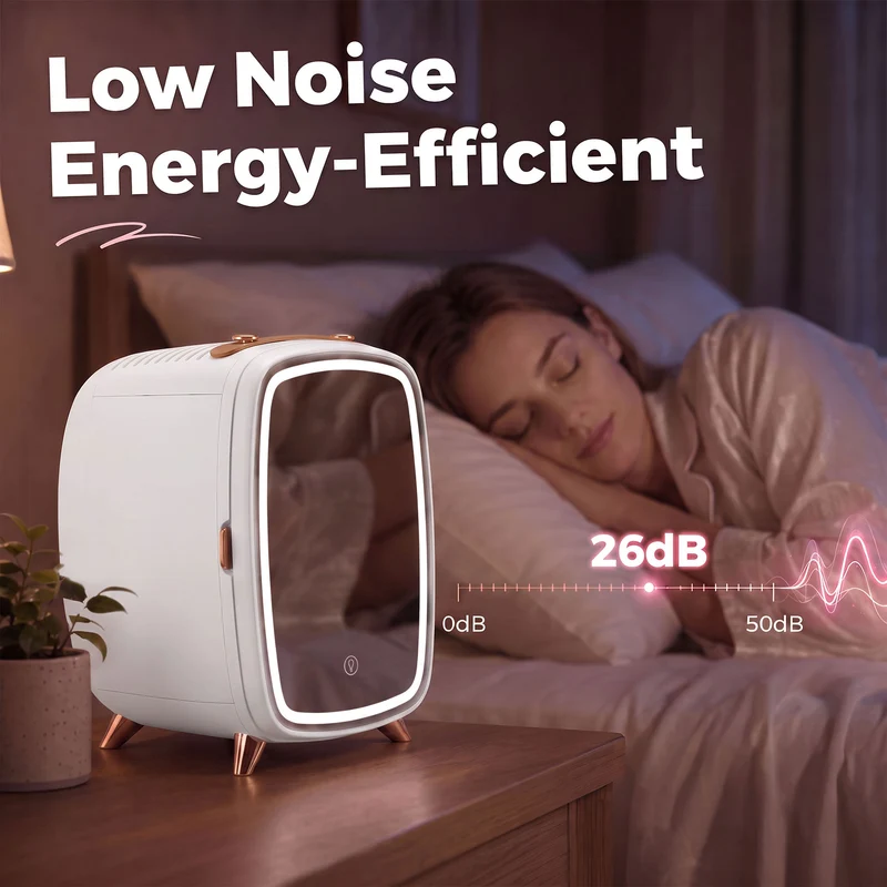 6L Mini Cosmetic Fridge with LED Mirror and Cooling Function for Bedroom, White