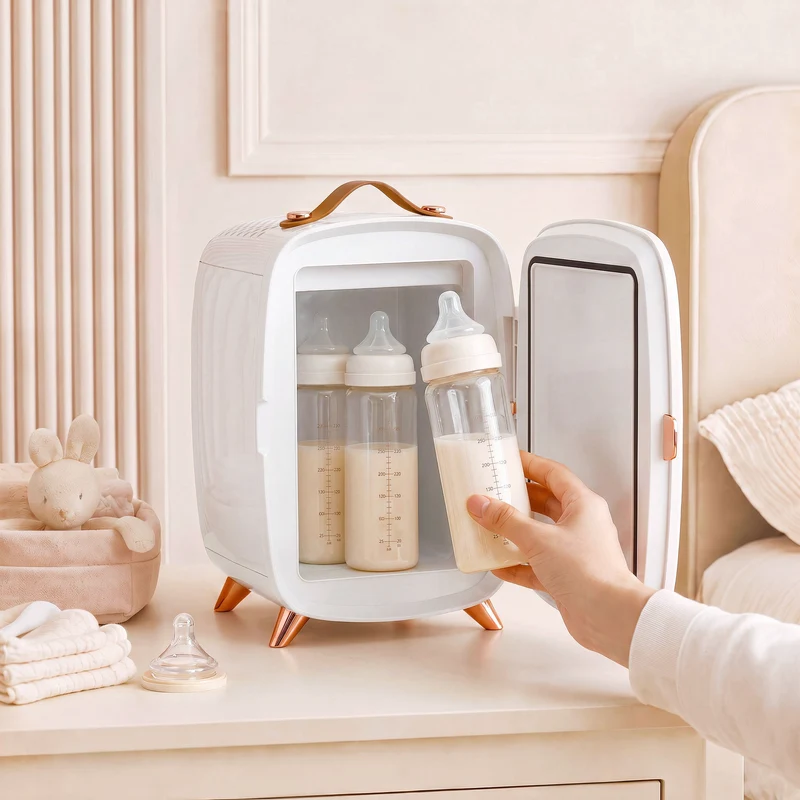 6L Mini Cosmetic Fridge with LED Mirror and Cooling Function for Bedroom, White