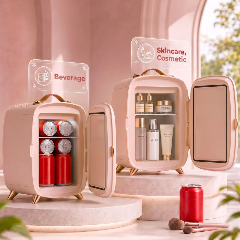 6L Mini Cosmetic Fridge with LED Mirror for Skincare, Cooling Function, Pink