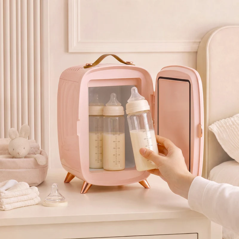 6L Mini Cosmetic Fridge with LED Mirror for Skincare, Cooling Function, Pink