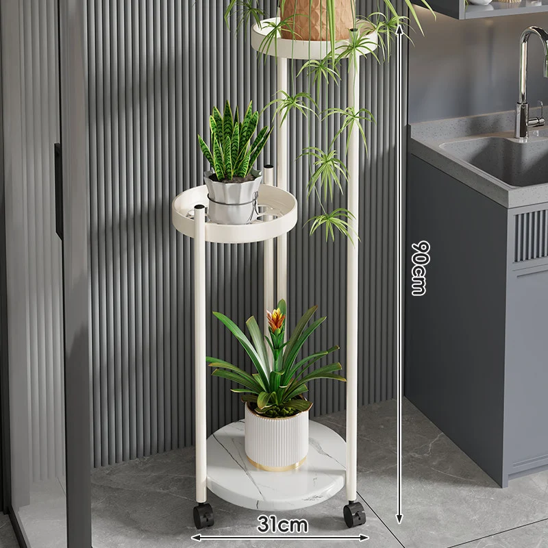 Rolling Vertical Plant Stand mit Marmor-Effekt-Basis und arretierbaren Rollen