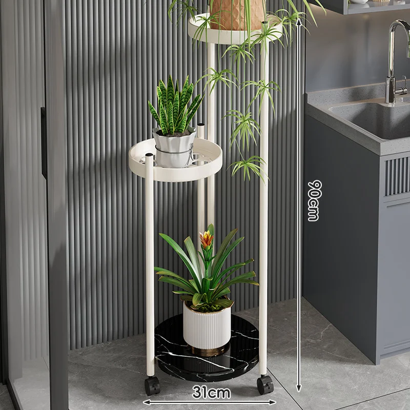 Rolling Vertical Plant Stand mit Marmor-Effekt-Basis und arretierbaren Rollen