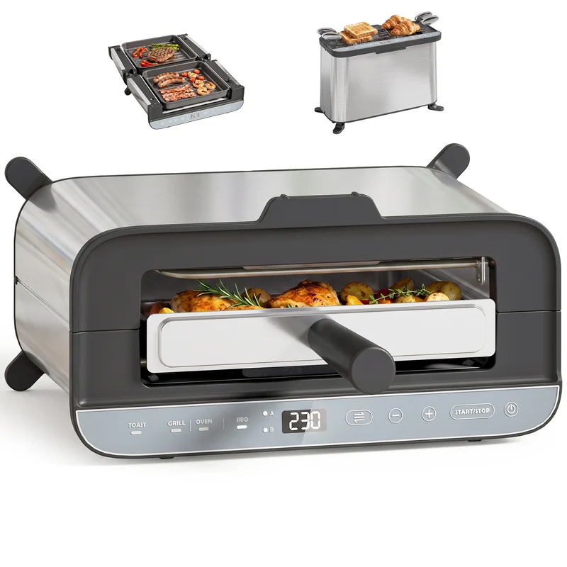 3-in-1 Mini Oven 4.9L with Long-Slot Toaster & Grill, Stainless Steel, 1700W