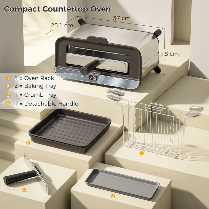 3-in-1 Mini Oven 4.9L with Long-Slot Toaster & Grill, Stainless Steel, 1700W