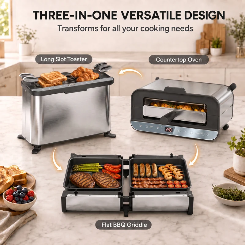 3-in-1 Mini Oven 4.9L with Long-Slot Toaster & Grill, Stainless Steel, 1700W