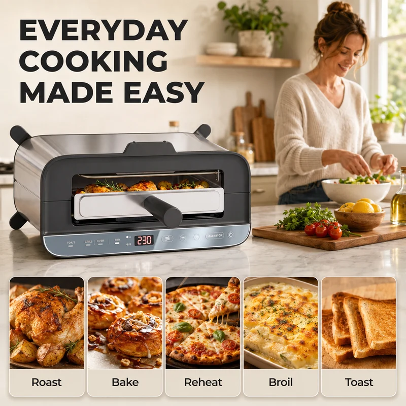 3-in-1 Mini Oven 4.9L with Long-Slot Toaster & Grill, Stainless Steel, 1700W