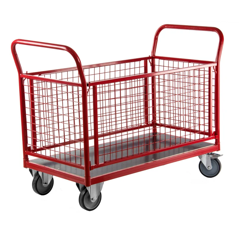 Transportwagen Gitterwagen 500kg Tragkraft Holzboden 4 Gitterwände 122x61cm