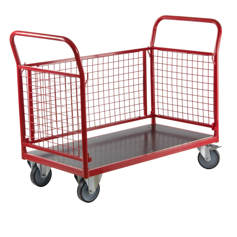 Transportwagen Gitterwagen 500kg Tragkraft Holzboden 4 Gitterwände 122x61cm