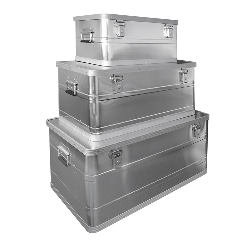 Aluboxen 3er Set 45 90 140 Liter Alukisten Transportboxen Stapelboxen