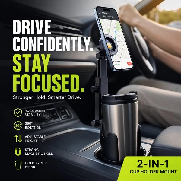⭐Neu eingetroffen 2026💥HEISSER VERKAUF🥳🧲Handyhalterung für Getränkehalter im Auto – 360° verstellbar, starker N52-Magnet, Einhandbedienung, passend für alle Handys, stabile Magnet- und Klemmhalterungen für sicheres Fahren