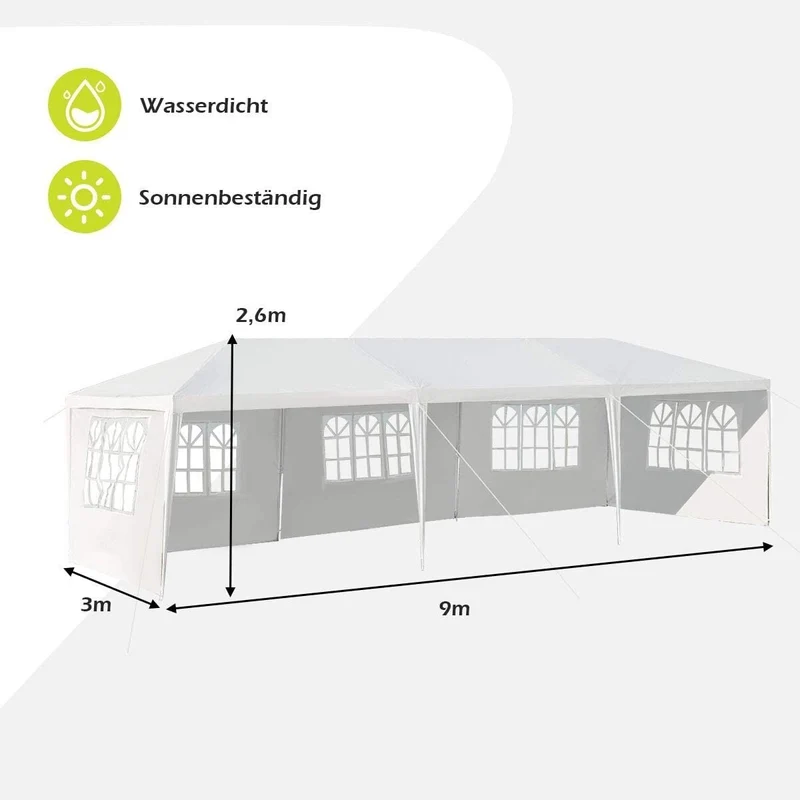 Pavillon 3x9m Partyzelt Gartenzelt 5 abnehmbare Seitenwände Stahl