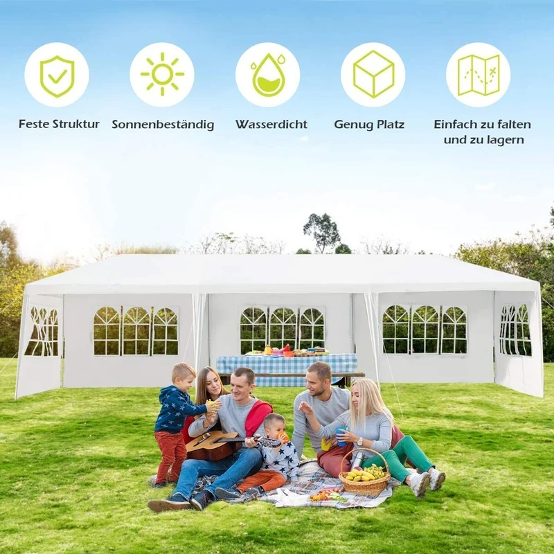 Pavillon 3x9m Partyzelt Gartenzelt 5 abnehmbare Seitenwände Stahl