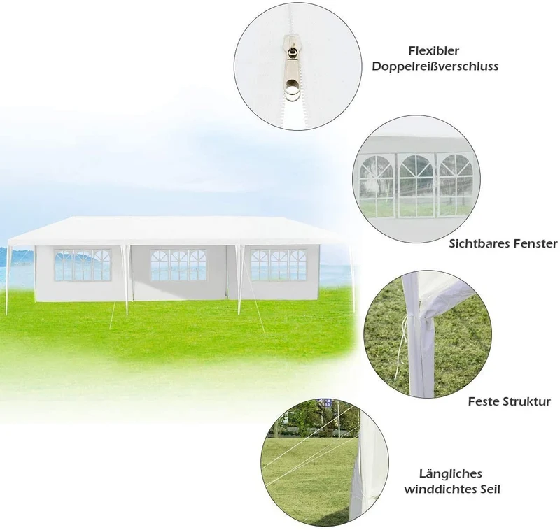 Pavillon 3x9m Partyzelt Gartenzelt 5 abnehmbare Seitenwände Stahl