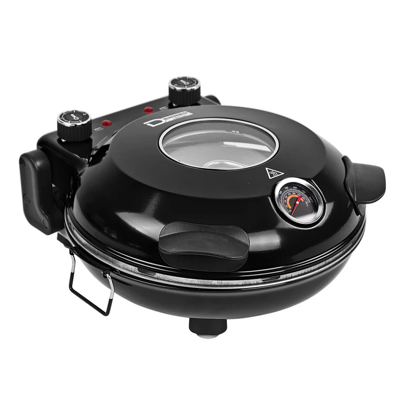 Pizzaofen 1200W Keramikstein 420°C Ober- Unterhitze Thermometer Schwarz