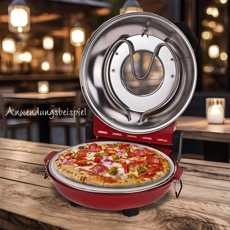 Pizzaofen 1200W Keramikstein Ober- Unterhitze Thermometer Rot 420°C
