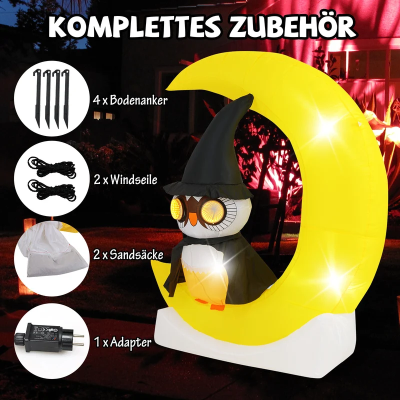 155cm Halloween Eule Outdoor LED Aufblasbar Deko Eule