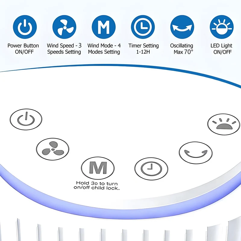 Turmventilator Fernbedienung 60W Touch Timer Oszillierend 90cm Weiss