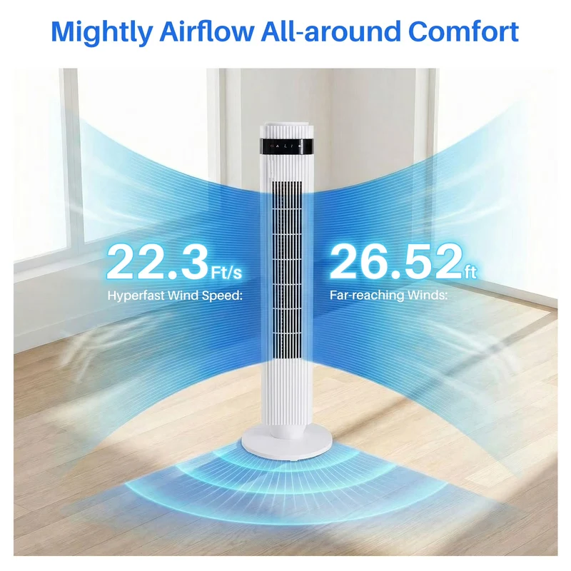 Turmventilator Fernbedienung 60W Touch Timer Oszillierend 90cm Weiss