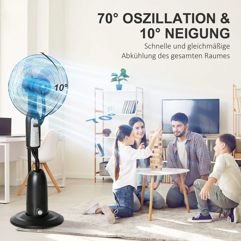 Standventilator 2,8L Wasserzerstäuber Nebelfunktion 90W Oszillierend 120cm