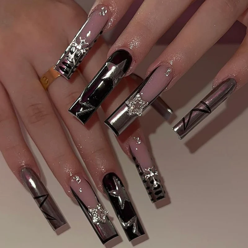 Glamouröse Metallische Press-On Nägel