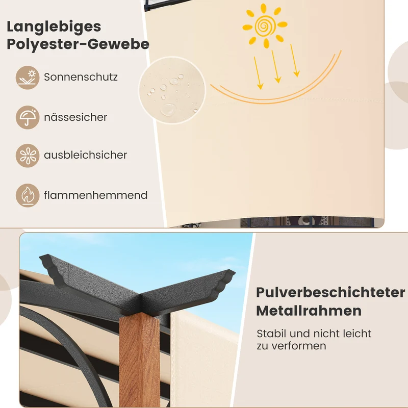 Pavillon 3x3,6m Pergola Ausziehbar Dach Metallrahmen Gartenpavillon