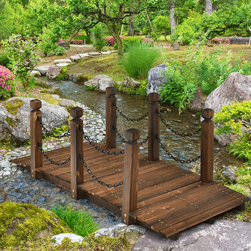 Holzbrücke Teichbrücke Gartenbrücke Geländer 150x67x55cm Wetterfest