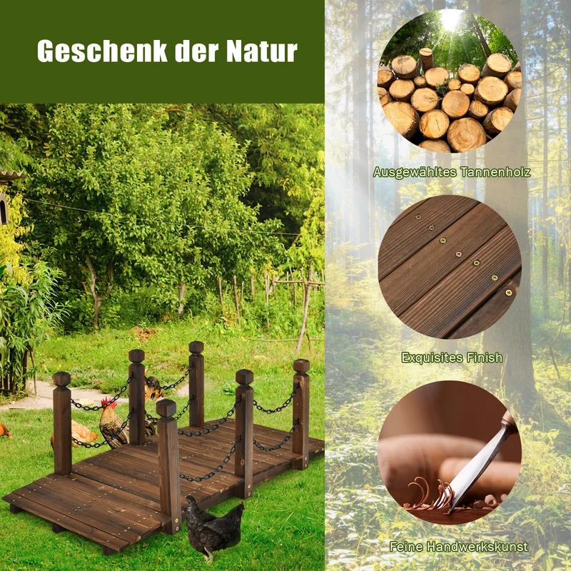 Holzbrücke Teichbrücke Gartenbrücke Geländer 150x67x55cm Wetterfest