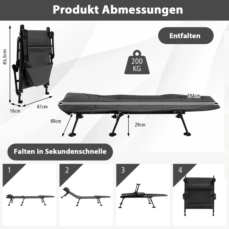 Angelliege Campingliege Verstellbar Feldbett Matratze