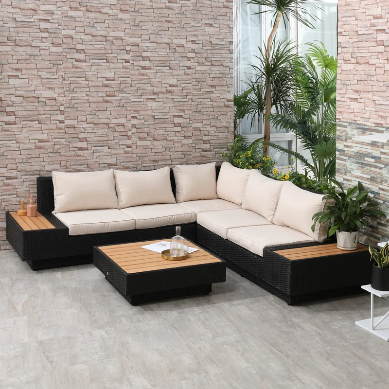Polyrattan Gartenmöbel 4-teilig Sitzgruppe Lounge Schwarz Möbel