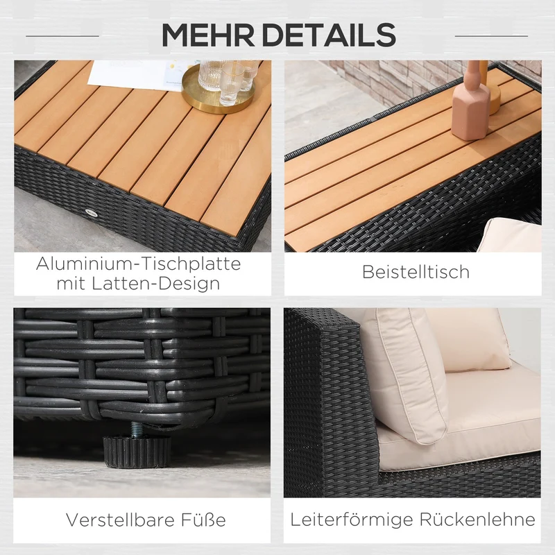 Polyrattan Gartenmöbel 4-teilig Sitzgruppe Lounge Schwarz Möbel
