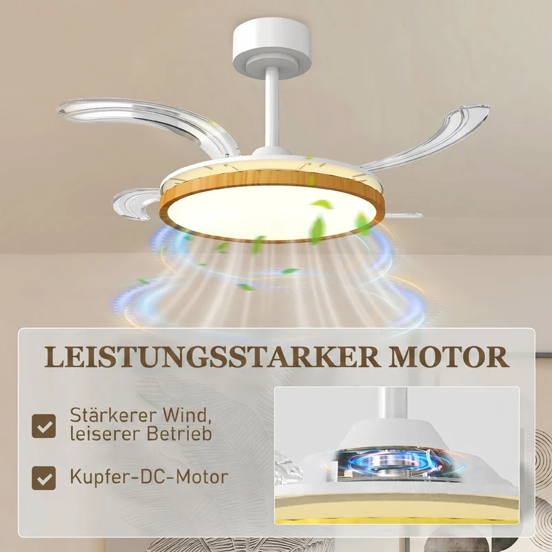 Deckenventilator LED Beleuchtung einziehbare Flügel Ventilator Lampe