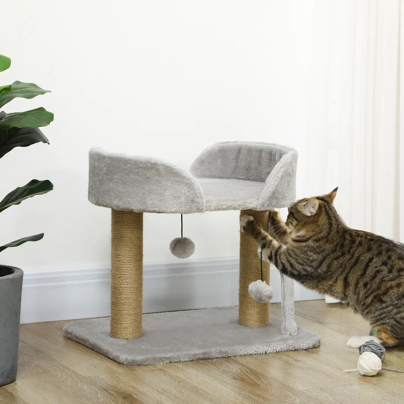 Kratzbaum 42cm Katzenbaum Jute-Kratzpfosten Plattform Spielbälle