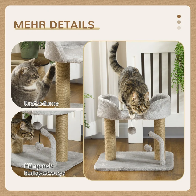 Kratzbaum 42cm Katzenbaum Jute-Kratzpfosten Plattform Spielbälle