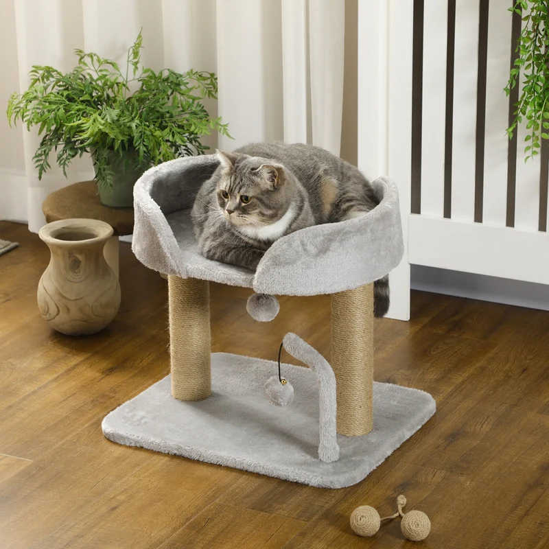Kratzbaum 42cm Katzenbaum Jute-Kratzpfosten Plattform Spielbälle