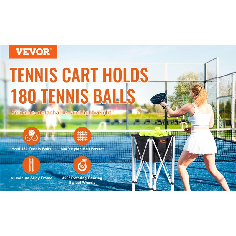 Faltbarer Tennisballbehälter 180 Bälle Ballwagen Aluminium Rollen