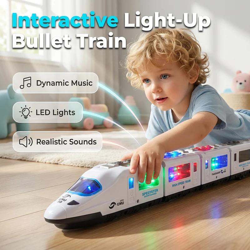 📢📢50% Rabatt !!⏰ Elektrischer Spielzeugzug – Leuchtend, stoß- und fahrbar & mit Musik – Interaktives Design, perfekt für Kleinkinder – fördert Motorik und Fantasie 🎵
