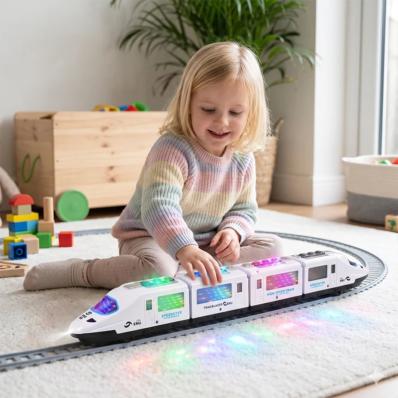 📢📢50% Rabatt !!⏰ Elektrischer Spielzeugzug – Leuchtend, stoß- und fahrbar & mit Musik – Interaktives Design, perfekt für Kleinkinder – fördert Motorik und Fantasie 🎵