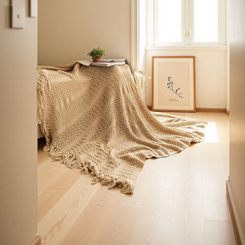 Gemütliche Strickwurfdecke