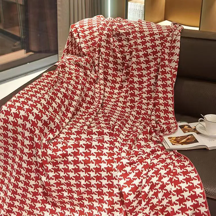Hahnentrittmuster Strickwurfdecke